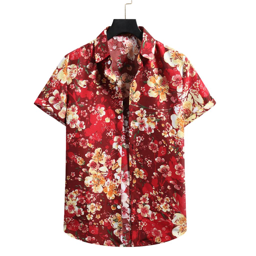 Camiseta De Hombre Cárdigan Manga Corta Hawaiian Beach Flowe Camiseta De Hombre Cárdigan Manga Corta Hawaiian Beach Flowe