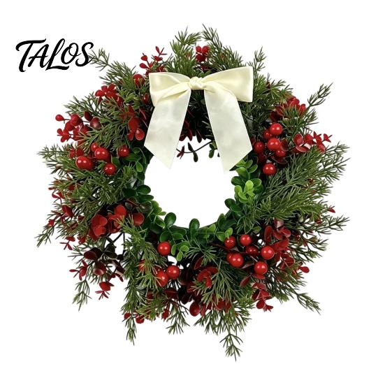 Natural Look Artificial Greenery Wreath Christmas with Red Berries Eucalyptus Pinecones, Front Door Winter for Hanging Garland Window Wall Fireplace,