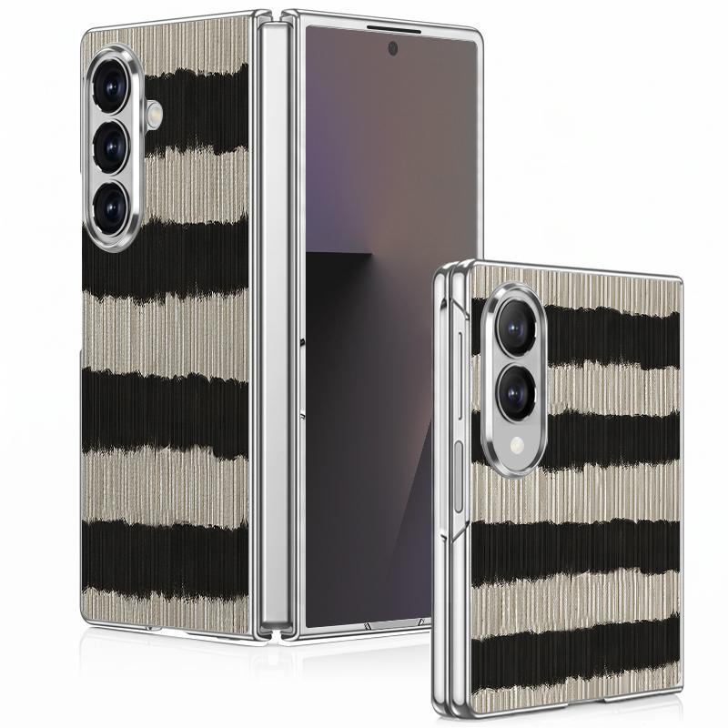Fashion Striped Duck Heart Case For Samsung Galaxy Z Fold 8 Ultra 7 6 5 4 Z Fold8 Fold7 Fold6 Fold5 Luxury Plating Leather Skin Phone Cover