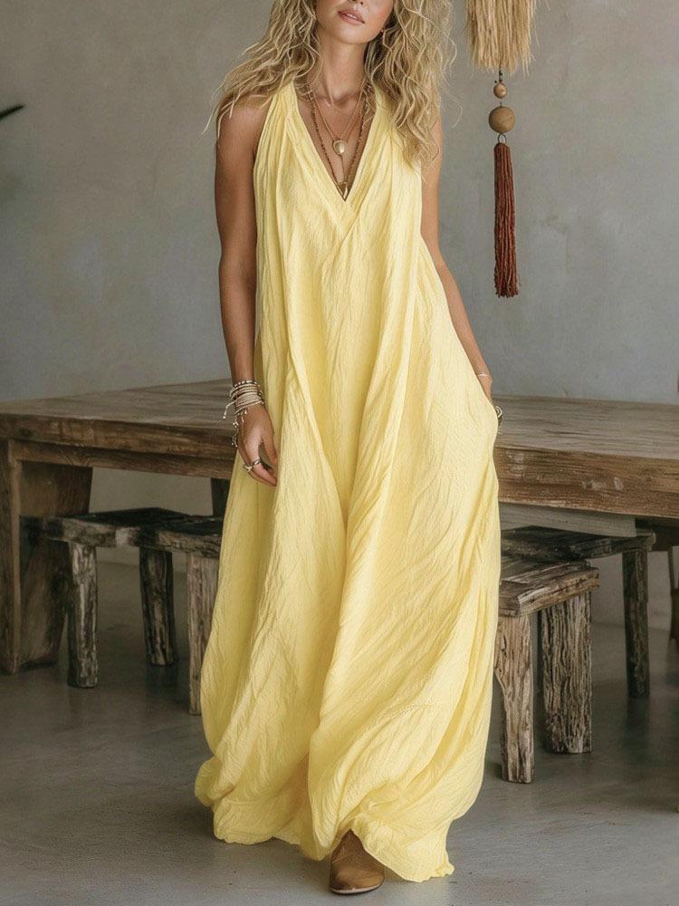 2026 Cross-border Amazon short-sleeved new women's clothing casual sleeveless loose pocket vest long dress