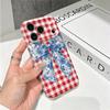 Classic Red Gingham Blue Floral Motif Bow Art Graphic Film Aesthetic Protective Shockproof Bumper Phone Case Cover For iPhone 14 15 16 Pro Max Plus