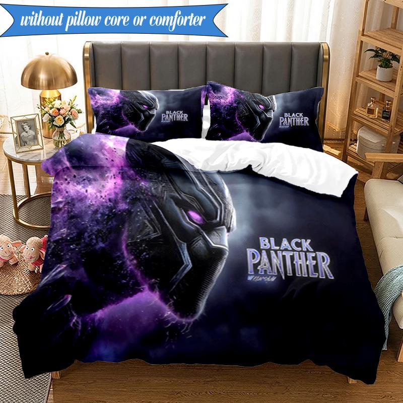 3PCS Black panther Printed Bedding Set For Bedroom dormitory,  Includes 1 Duvet Cover & 2 Pillowcases for All Seasons Home Decor Fan gifts