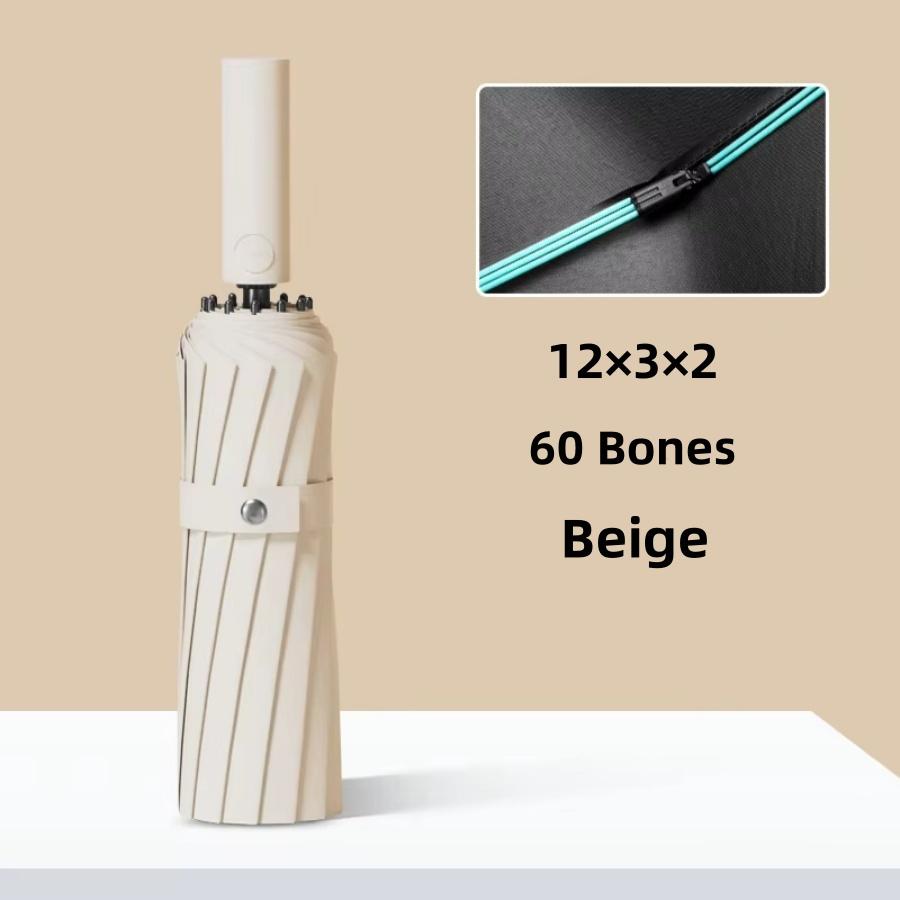 

Ветрозащитный дорожный зонт от дождя с 60 спицами - Легкий, прочный, компактный с простой кнопкой автоматического открытия/закрытия 1 шт. бежевый