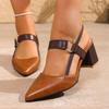 2026 Summer Sexy Pointed Toe Chunky Heel Sandals Classic Solid Color Slingback Comfortable Walking Slip-on Women High Heels35-44