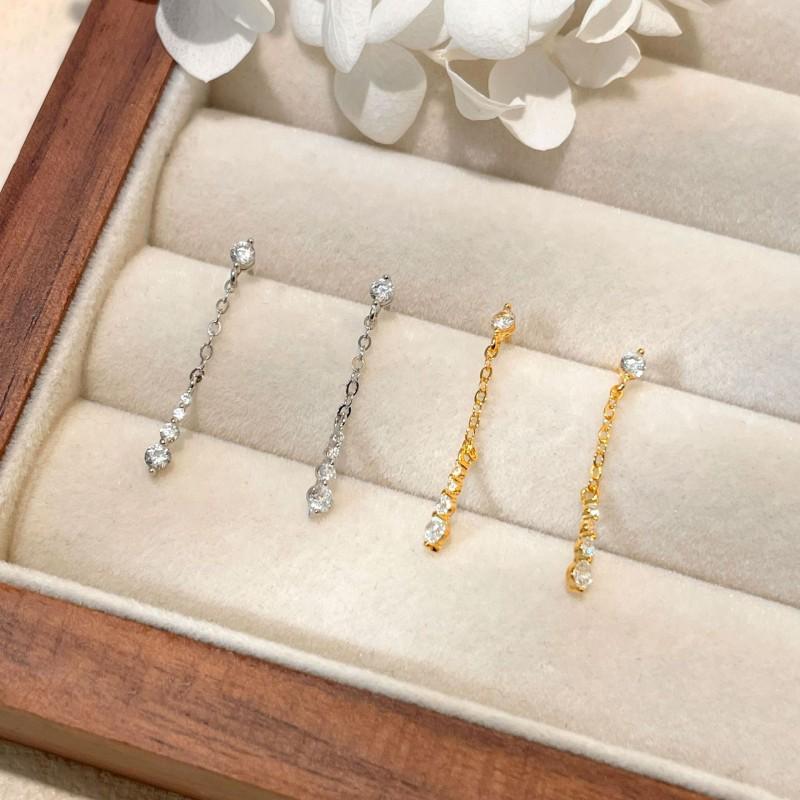 18K Gold Plated Water Drop Tassel Zircon Earrings Needle Fashion Elegant Jewelry Women