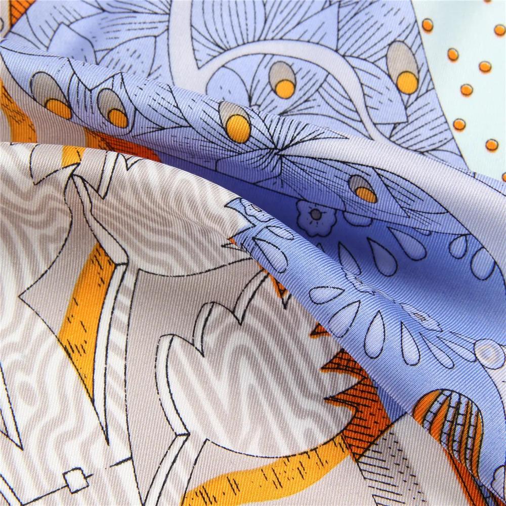 Manual Hand Rolled Twill Silk Scarf Women Concert Print Square Scarves Wraps Echarpes Curled Foulards Femme Bandana Hijabs 90Cm
