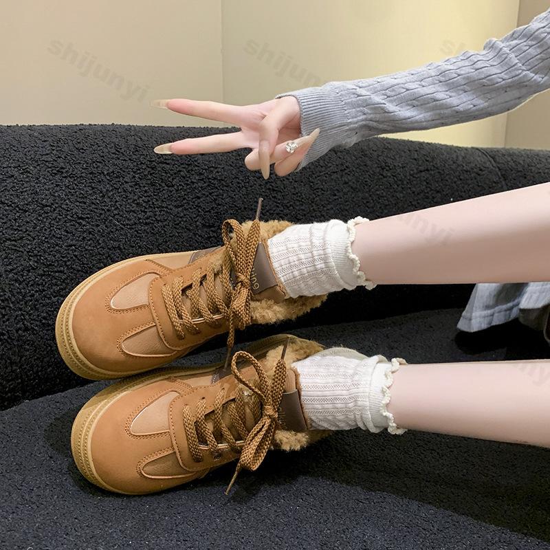 Winter 2026 New Women's Casual Shoes Vintage Plush Thicken Soft Sole Sneakers Non Slip Comfortable Fashion Lace Up Cotton Shoes