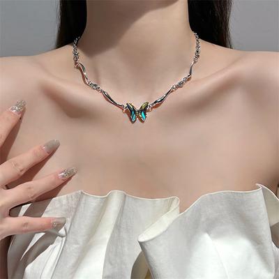 Shiny Statement Butterfly Pendant Necklaces For Women Girls Colorful Exquisite Clavicular Chain Jewelry Accessories Gifts