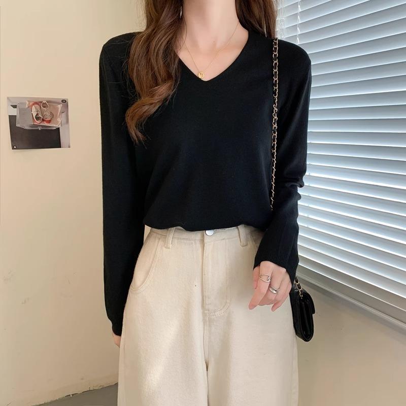 Autumn and Winter Basic Collar Knitted Sweater Women's Large Size Loose Fat Mm Long Sleeves Underwear Base Top Is Versatile