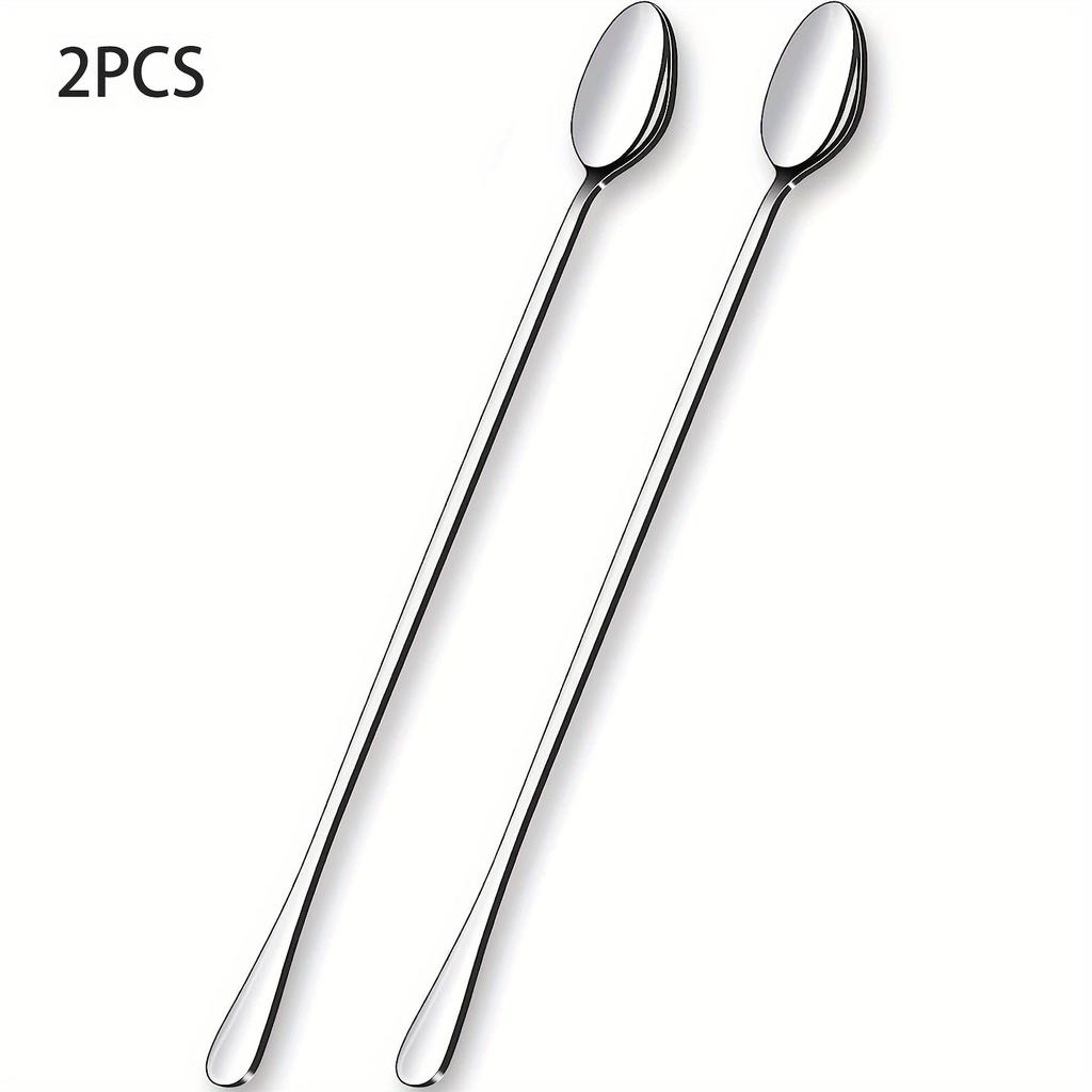 Eistee-Löffel aus Edelstahl 2 Stück/Set, Rührlöffel mit langem Griff, langlebiger Cocktail-Rührlöffel, geeignet für Zuhause und Cafés