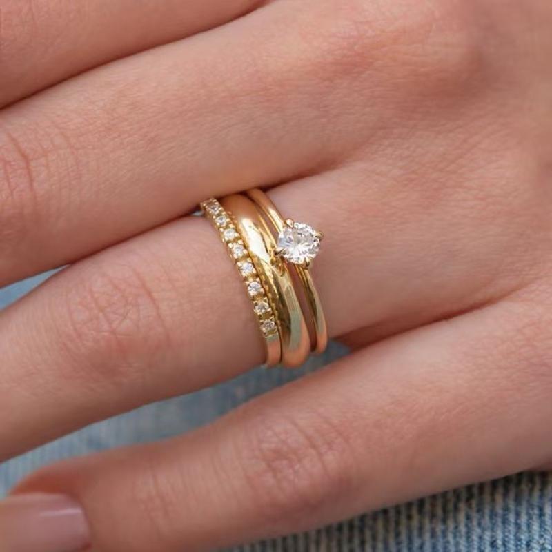 Europe and The United States Shining Inlaid Zirconia Multi-layer Ring Ladies Trend 3 Pieces / Sets of Jewelry Gifts