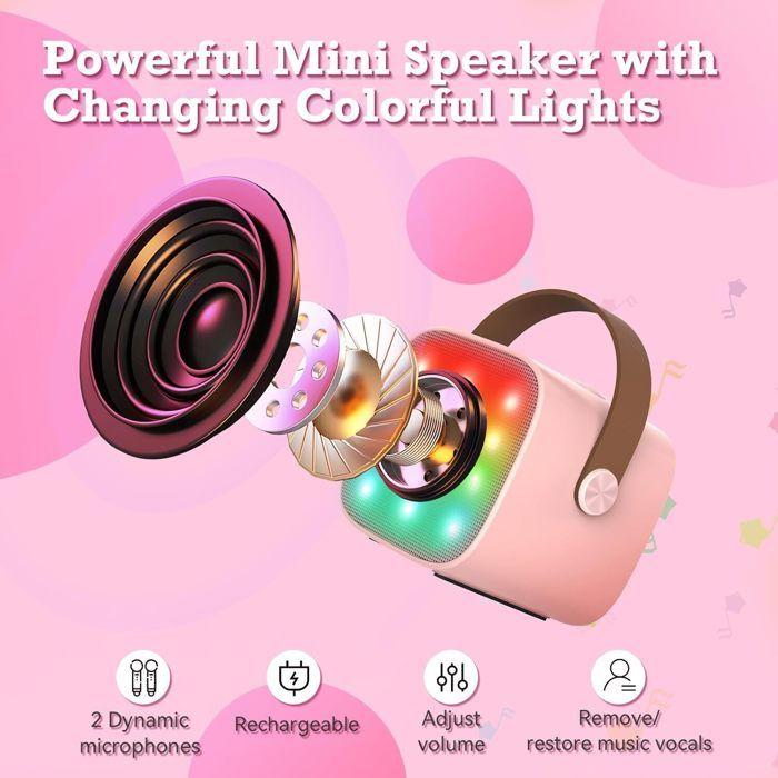 Mikro Karaoke Kind Erwachsener mit 2 Drahtlosen Mikrofonen Tragbares Bluetooth LED Karaoke-Lautsprecher Mädchen Weihnachtsgeschenk Kinderspielzeug