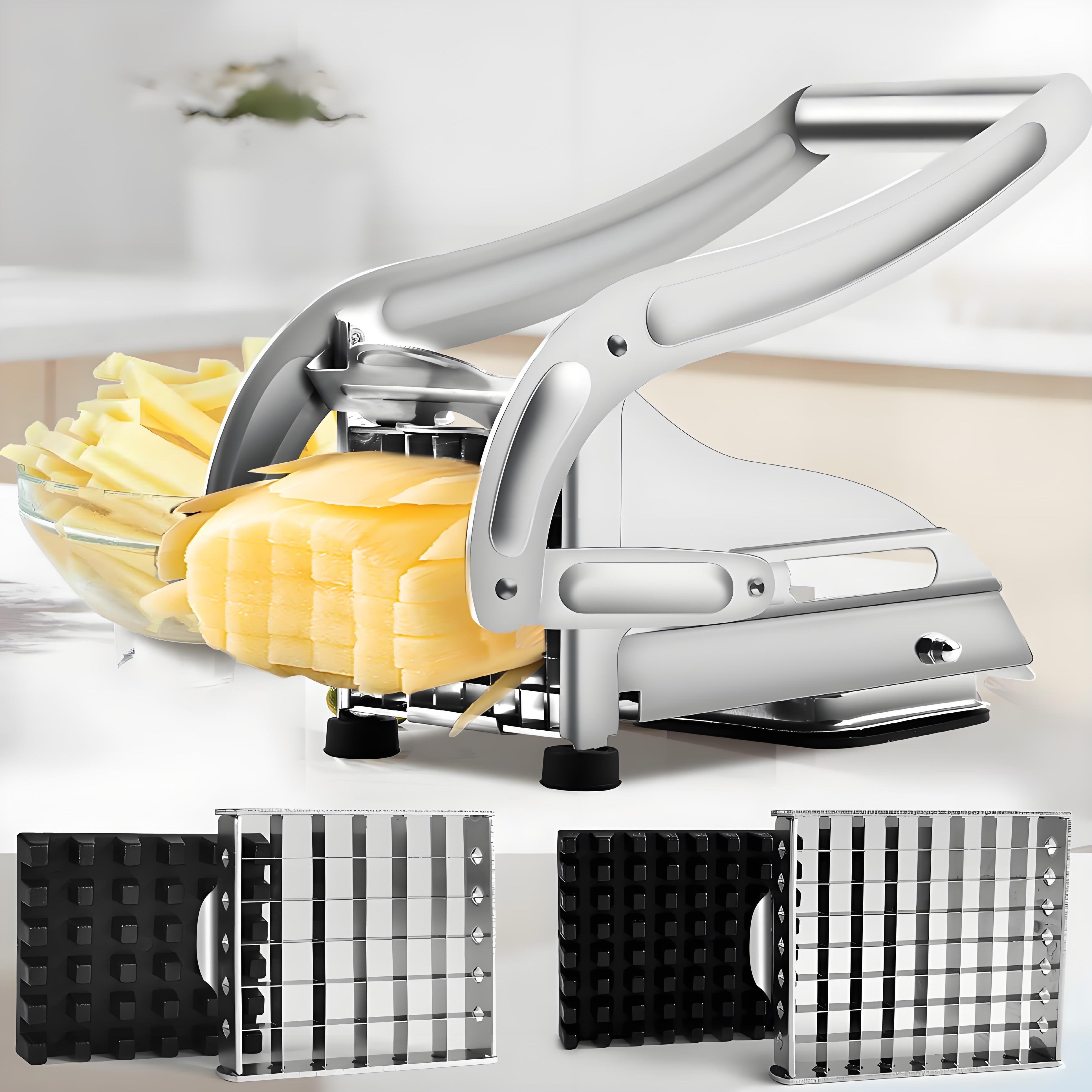 

Stainless Steel French Fry Cutter | Dual Blades for 2 Sizes | Professional-Grade Potato Chipper for Homemade Crispy Fries срібний