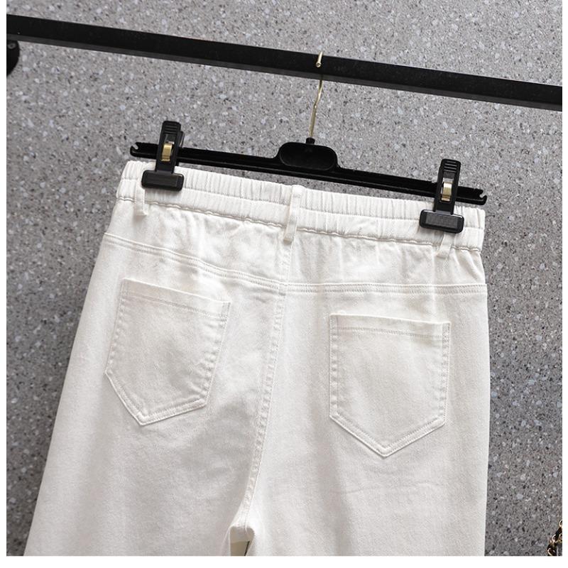 DIMANAF Plus Size Jeans Shorts Pants Women Oversize Loose Casual Belt Cotton Elastic Casual White Pants Fashion Hole