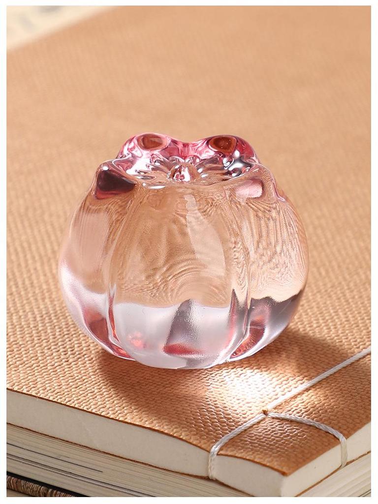 Pear Flower Crystal Glass Paperweight & Ruler: Elegant Decor for Calligraphy, Painting, and Cute Tea Pet.