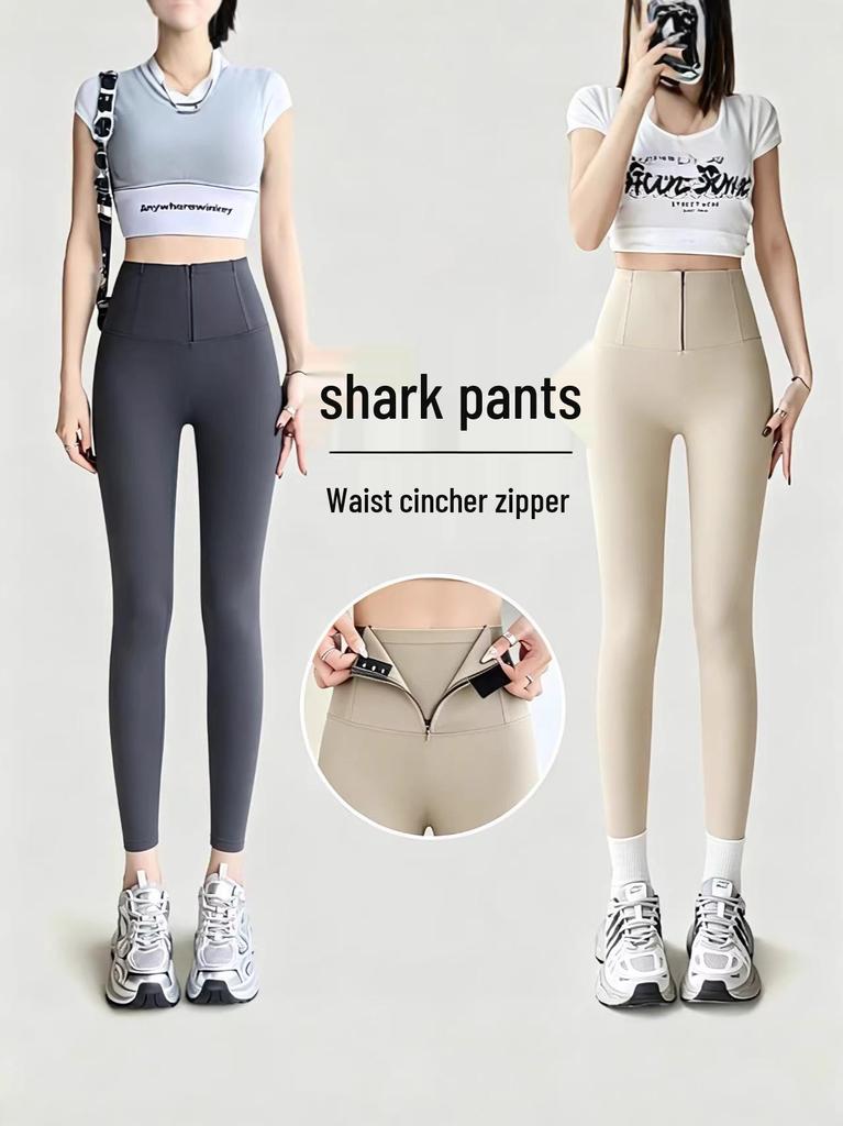 Women's High-Waist Shark Zipper Yoga Pants - Slimming, Hip-Lifting, Spring/Summer Wear