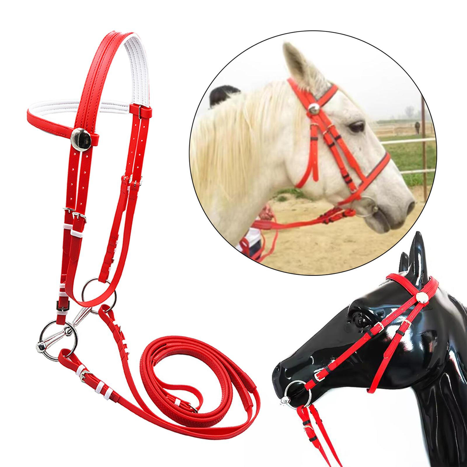 

Horse Bridle with Rein Halter Versatile Stainless Steel Bit Headstall Riding Rope for Club M red