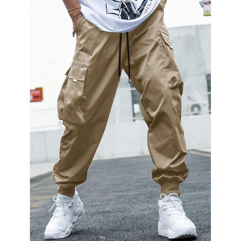 Men's Functional Tactical Cargo Pants Drawstring Waist Cuffed Casual Bottoms