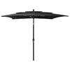 vidaXL Parasol with Aluminium Pole 3-layer Black 2.5x2.5 M