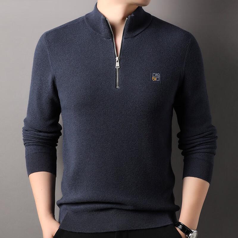Hengyuanxiang Men s Winter 100% Pure Wool Half-Zip Stand-up Collar Sweater L 175/92A