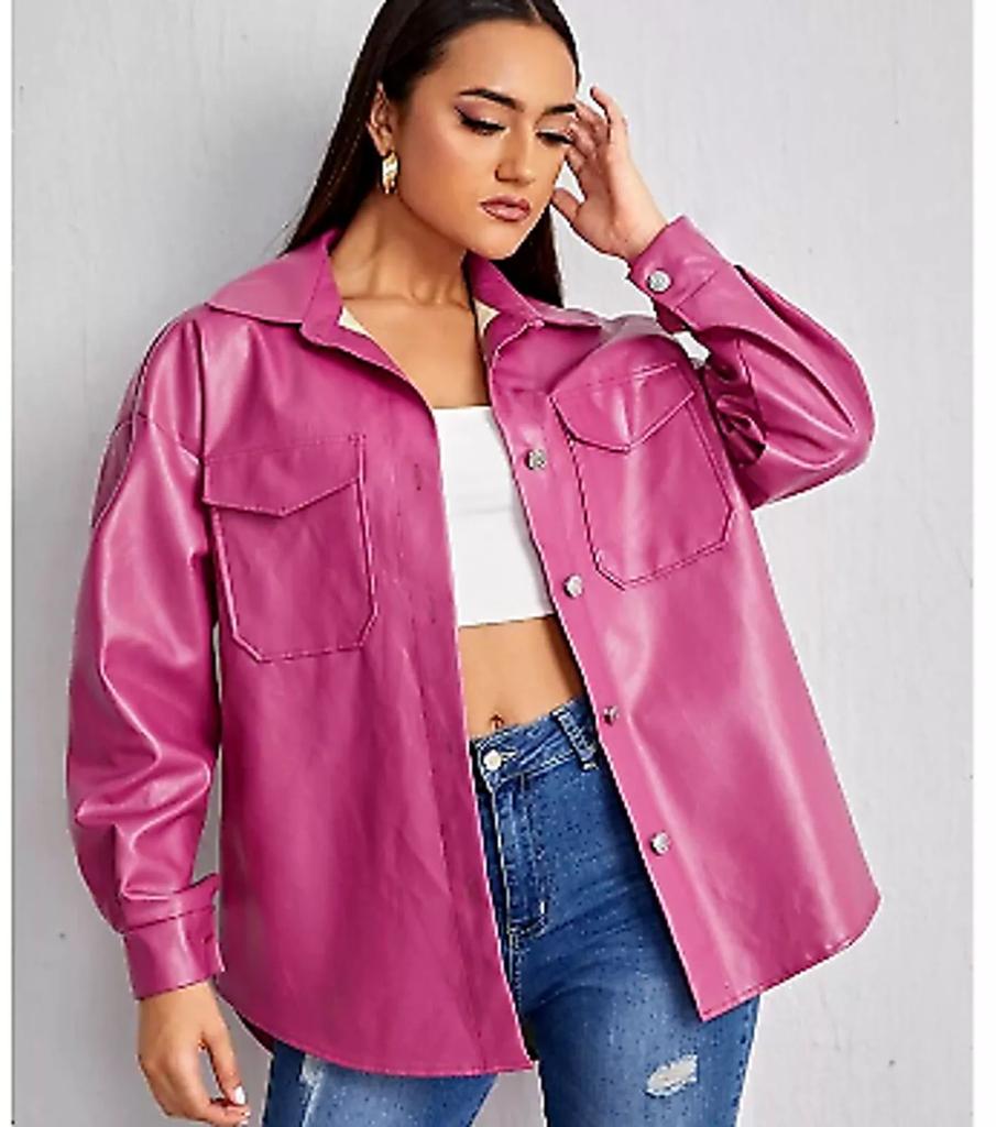 Handmade Shirt Genuine Stylish Soft Lambskin Leather Designer Women Casual Pink