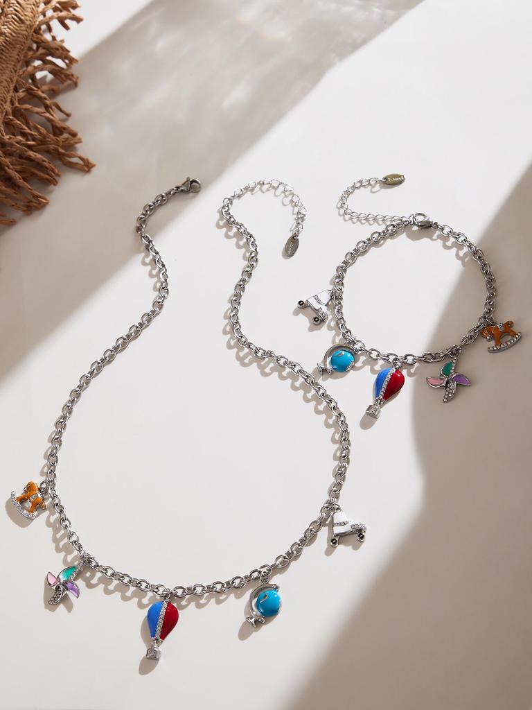 Oumaijia Stainless Steel Zircon Pendant Jewelry Set: Non-Fading Bracelet & Necklace