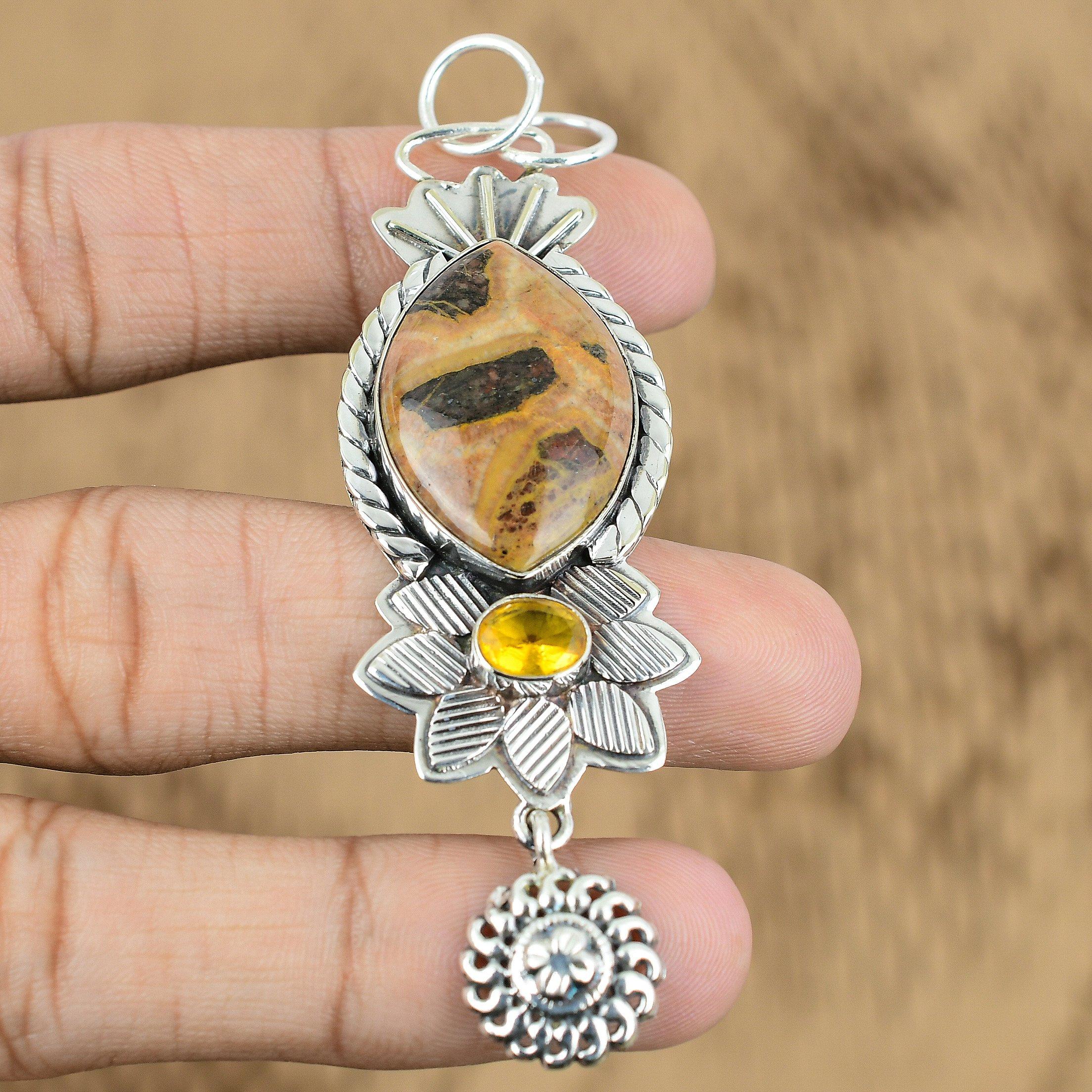 

Natural Bauxite Gemstone Pendant Brown 925 Sterling Silver Indian Jewelry