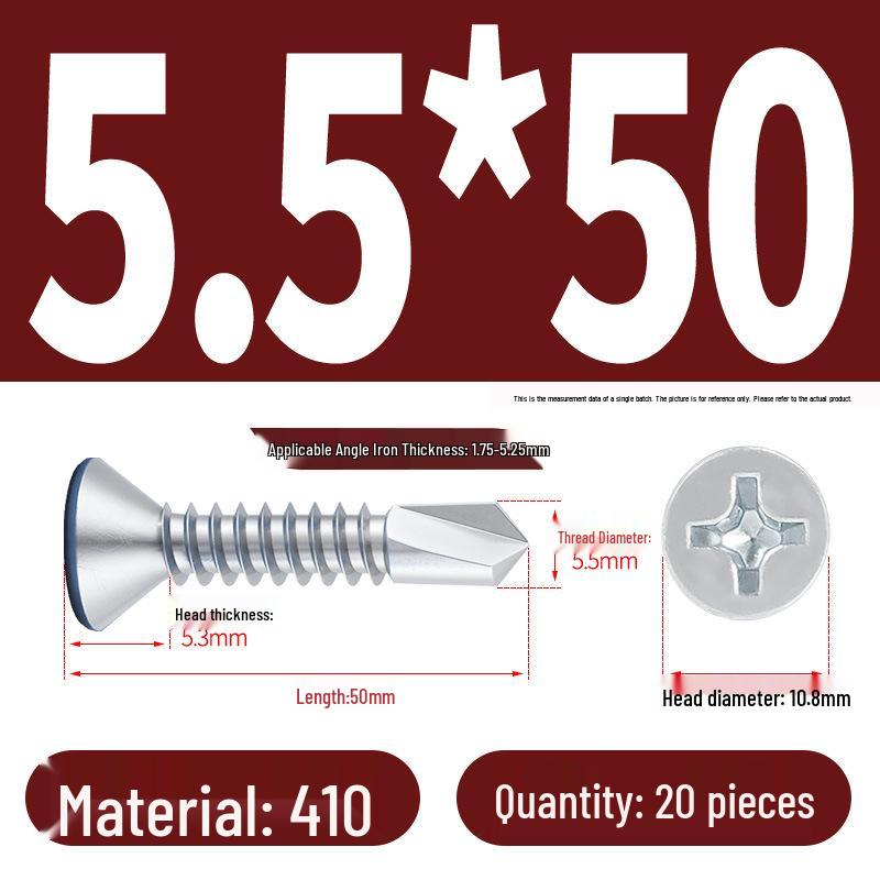 Phillips Flat Head Blue Zinc Plated Stainless Steel Self-Drilling & Self-Tapping Screws M3.9-M5.5