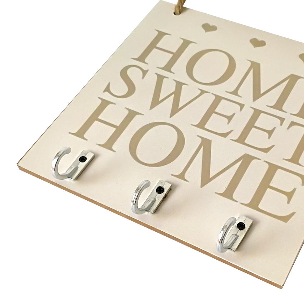 Decorative Wall Home Sweet Rustic White Wood Hanging Plaque Sign With Hooks Key Hanger Gift
