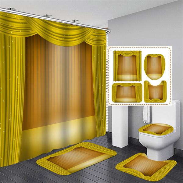 GORĄCY Różowy Wodoodporny Zasłona Prysznicowa do Kąpieli z Drukiem 3D Łazienka Dywanik na Postument Pokrywa na Toaletę Dywaniki Mata Kąpielowa Zasłona Prysznicowa