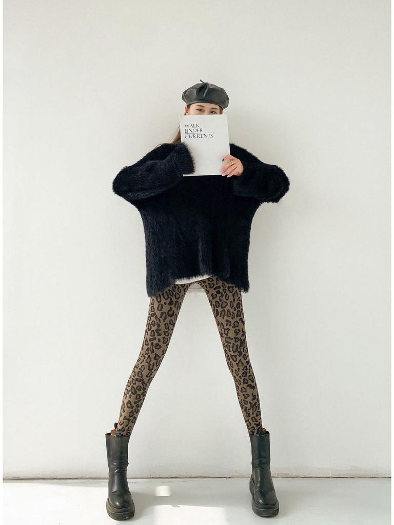 695 Autumn/Winter Leopard Print Faux Cashmere Shark Leggings - Warm, Thickened, Korean Style Slimming Nine-Point Pants