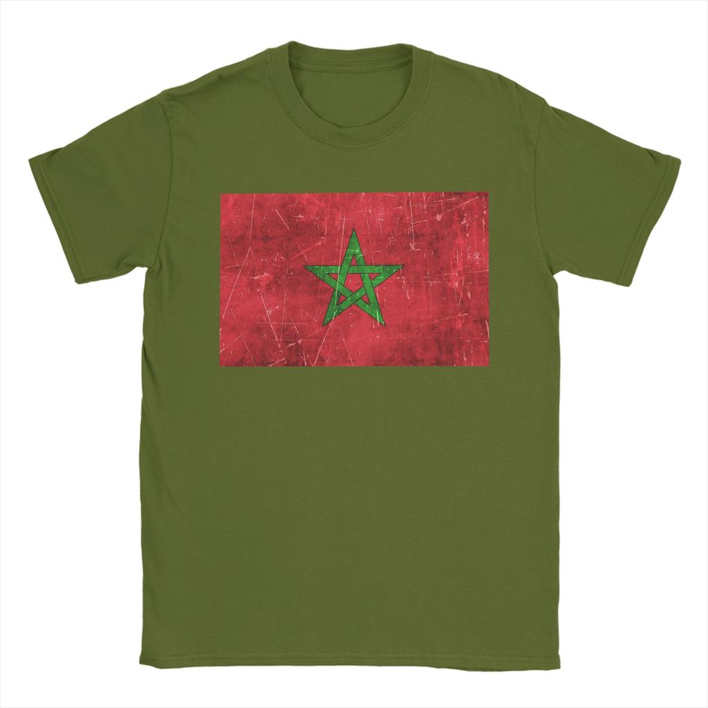 Morocco Vintage Aged and Scratched Moroccan Flag T Shirt for Men Cotton TShirt Round Collar Tee Shirt Short Sleeve Tops Summer