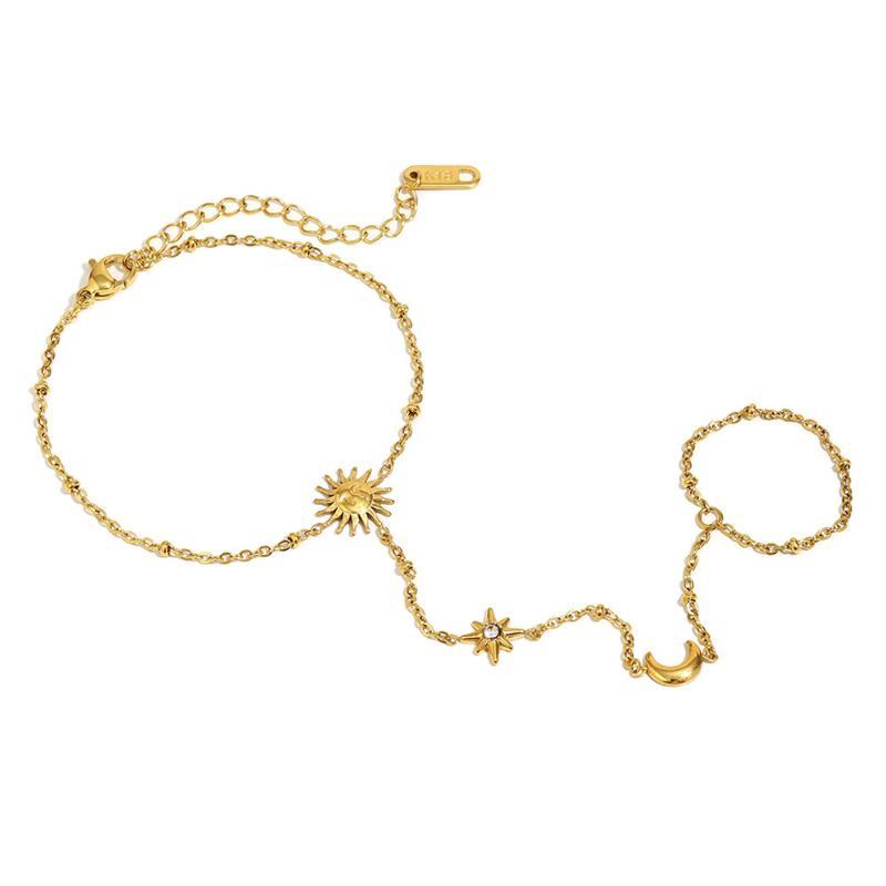 Simple Stainless Steel Boho Zircon Bracelet Sun-Shaped Interlocking Charm Hand Chain Stars Gold Metal Finger Bracelet Jewelry