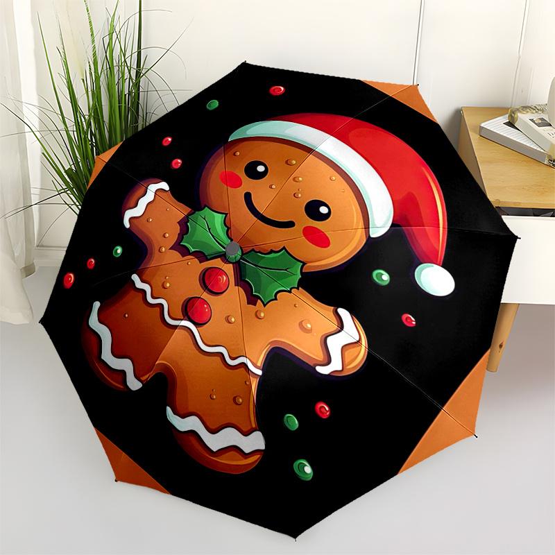 

Gingerbread Man Themed Travel Umbrella-8 Ribs Automatic Opening and Closing, Portable Folding Design, Compact and Stylish Umbrella Suitable