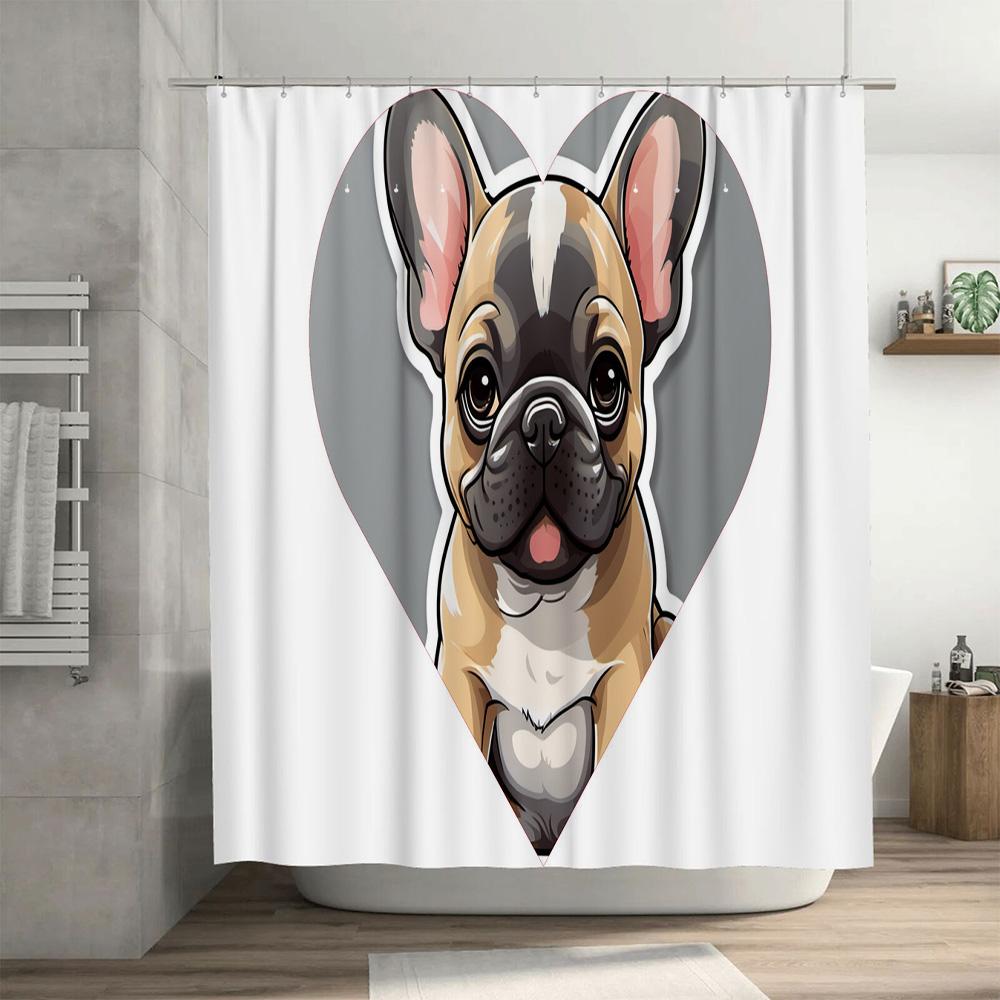 Adorable Dog Shower Curtain Featuring A French Bulldog In Heart Shape Perfect Home Decor Gift For Animal Lovers
