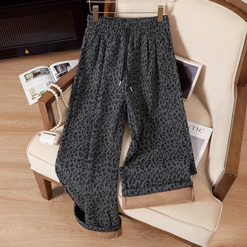 

Women s Fleece-Lined Leopard Print Casual Pants M
