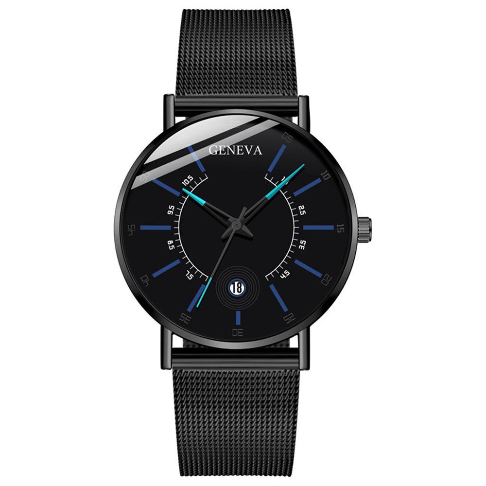 Wish Dashboard Men's Mesh Strap Watch with Blue and Red Hands and Calendar