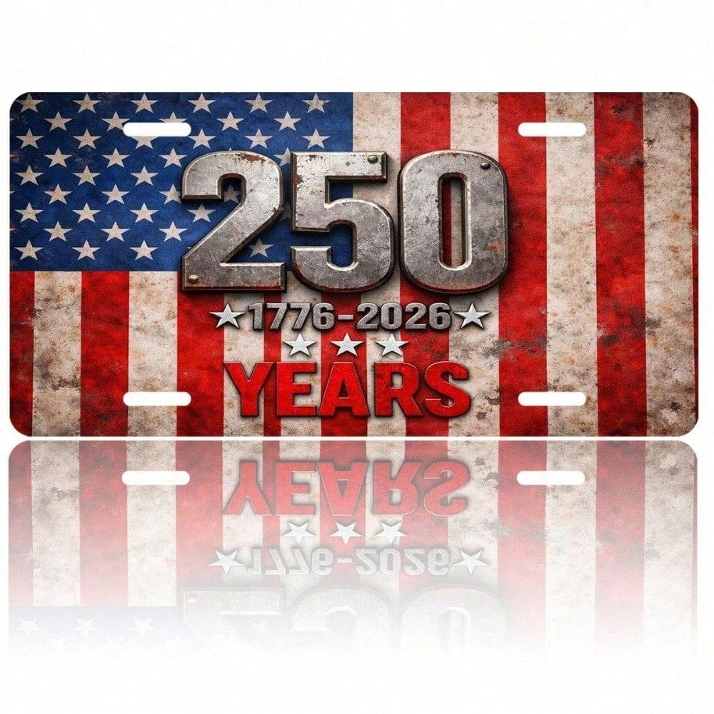 1776-2026 US 250th Anniversary Patriotic License Plate 5.9x11.8in Aluminum Car Tag