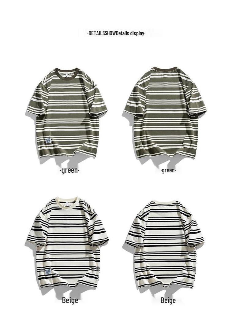 Sailor Style Japanese Striped Cotton Short Sleeve Men's T-Shirt: Loose Fit for Couples & Teens