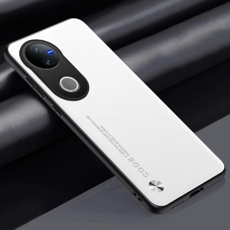 

Чохол для VIVO V50 Lite Шкіряна обкладинка з PU-шкіри та вуглецевого волокна для VIVO V50 Lite V30 Pro V30e Матовий силіконовий Захист від ударів Звичайні чохли Бампер for VIVO V30 Pro білий