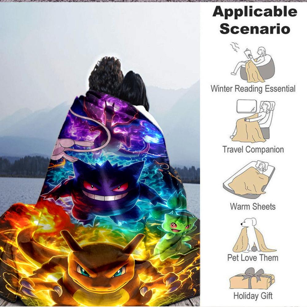 1pc Pokémon, Charmander Flannel Blanket [Cozy Throw Blanket] For Sofa, Bed, Travel, Camping, Livingroom, Office, Couch, Chair, And Bed