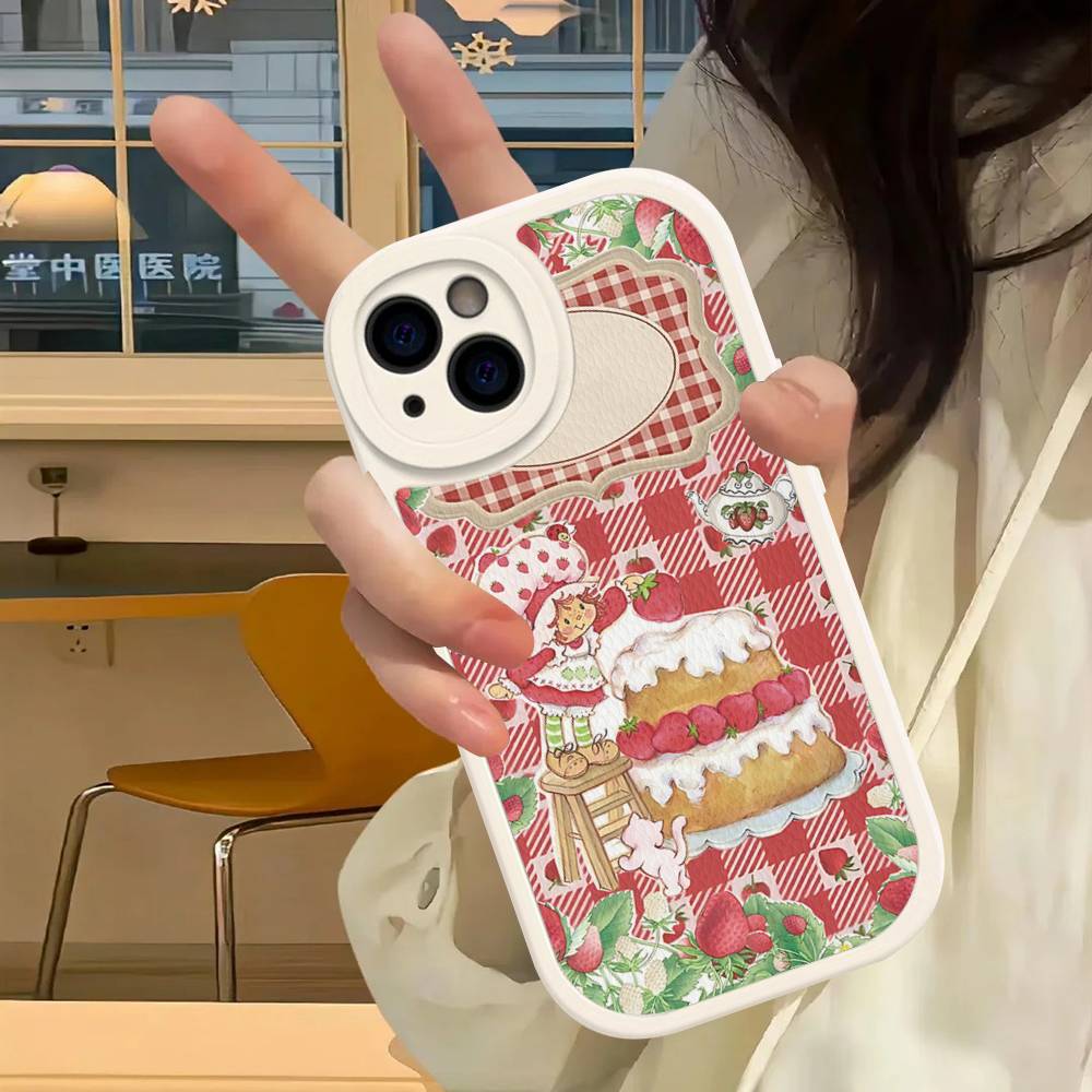 Mädchen Rosa Erdbeer S-Shortcake Handyhülle Für IPhone 11 12 13 14 15 16 Pro Max Plus Lederhülle