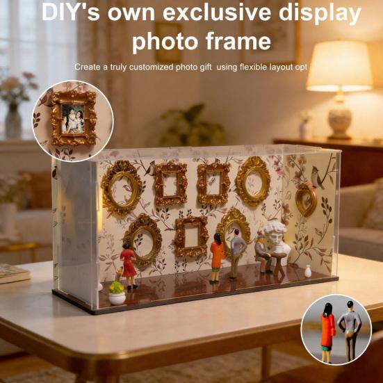DIY Mini Museum Silhouette Shadow Box Frame Kit with 9 Gold Frames 5 Figurines Custom Memory Display Case Frame for Anniversary Wedding