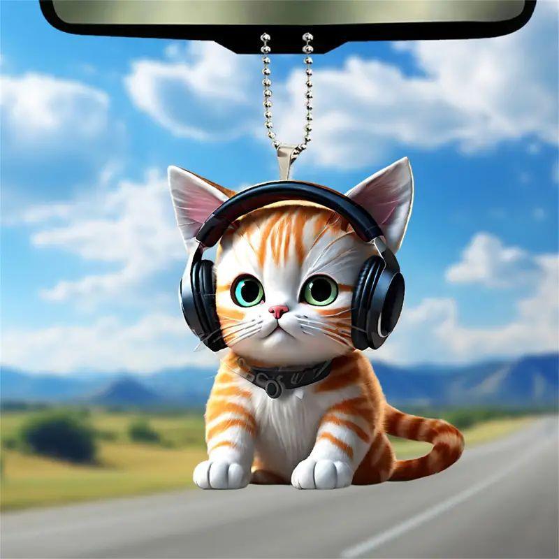 2D Acrylic Cute Cat Rearview Mirror Decoration Pendant, Backpack Keychain Decoration Pendant, Home Decoration