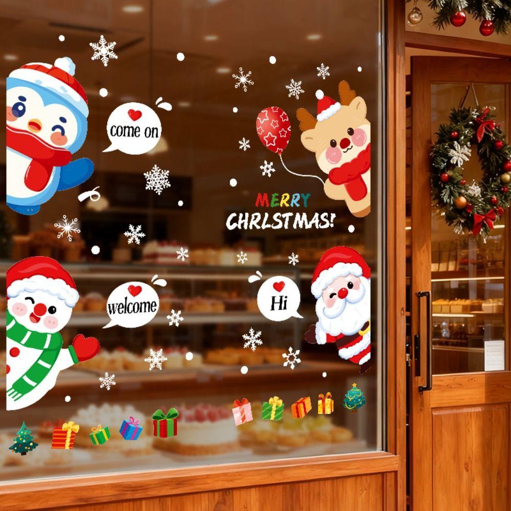 Santa Claus Christmas Tree Christmas Window Stickers Reusable Stickers Glass Stickers Christmas Wall Sticker PVC Electrostatic