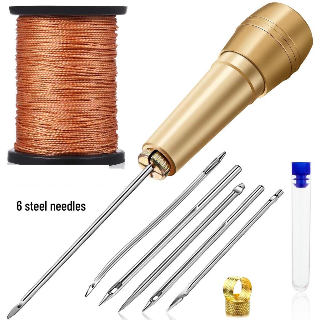 Canvas Leather Sewing Kit: 6 Steel Needles & Nylon Thread for Shoe Repair