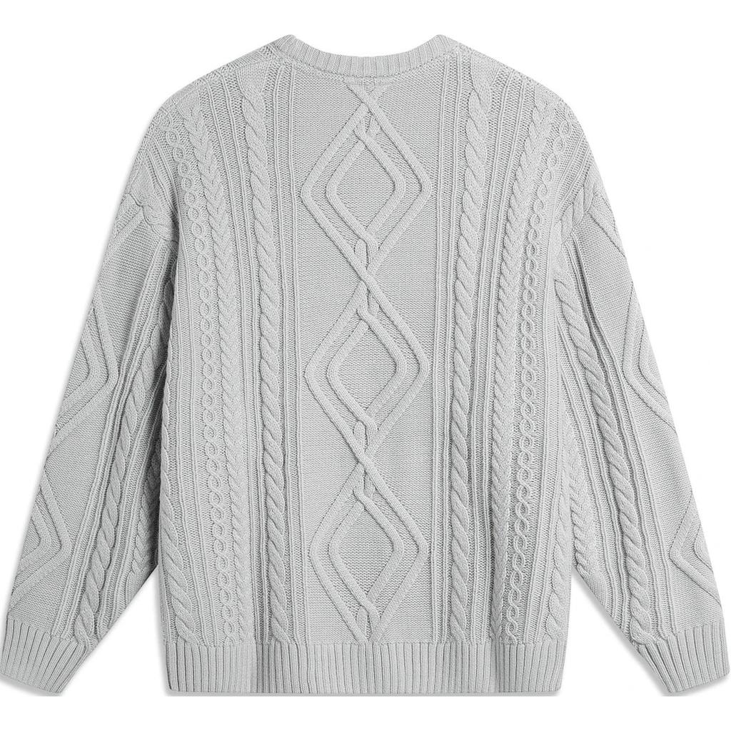 Li Ning Wade Series Comfortable Casual Letter Solid Color Loose Round Neck Pullover Knit Sweater Men Sweater Brick-Gray AMBU223-3