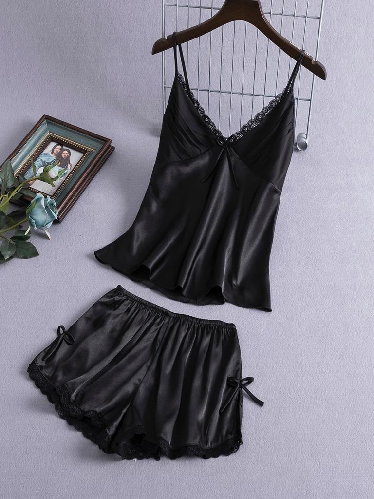 Sexy pajamas women's summer ice silk two-piece set silk suspenders shorts large size thin loungewear available