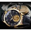 Forsining Men's Fashion Casual Hollow Moon Phase Carved Hollow Automatic Mechanical Watch GMT1177-2-A