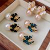 Fashion Diamond Studded French Flower Pearl Stud Earrings for Women's Earrings Jewelry Girl Gift Brincos